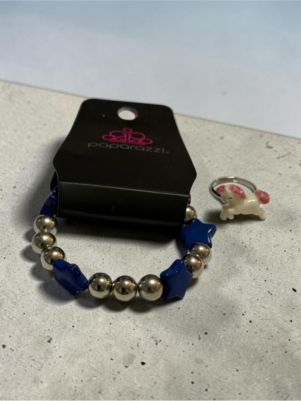 🫶🏻 paparazzi Navy Star & Silver Bead Stretch Bracelet & Adjustable Unicorn Ring